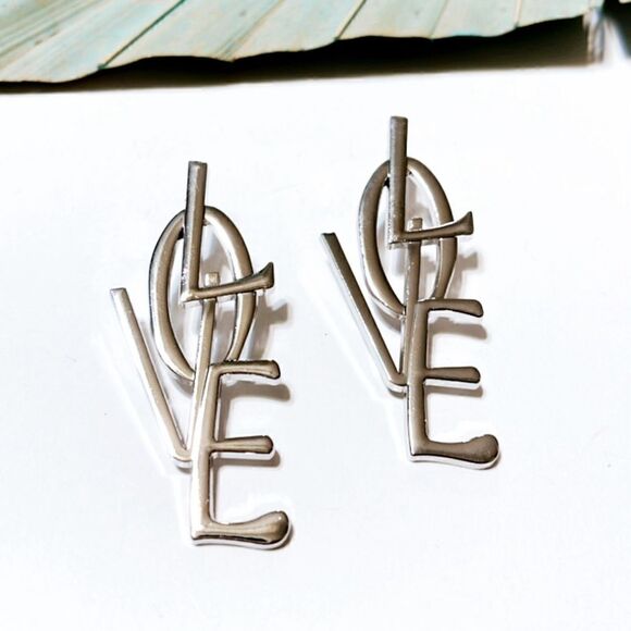 Silver love stud earrings #122 - Picture 2 of 5